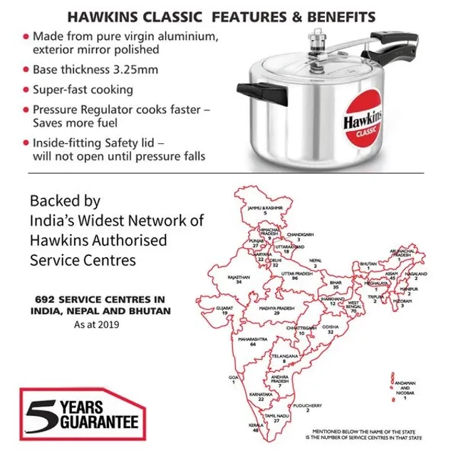 Hawkins Classic Aluminium Inner Lid Pressure Cooker - Bakelite Handle, Silver, CL50, 5 l-4.webp